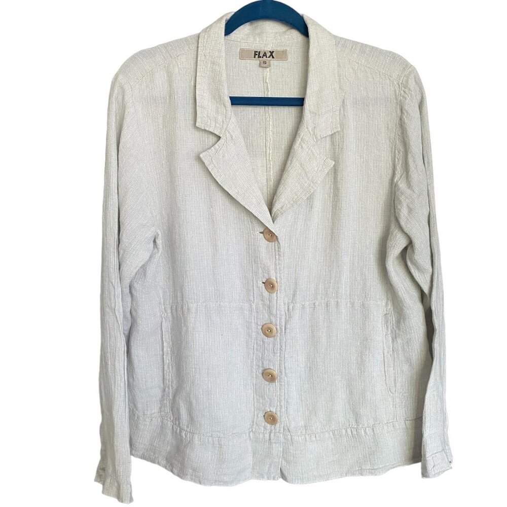 FLAX 100% Linen Neutral Lightweight Oversized Jacket with Pockets Size S
